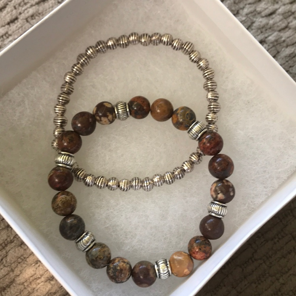 Semi precious bead bracelet set of 2
